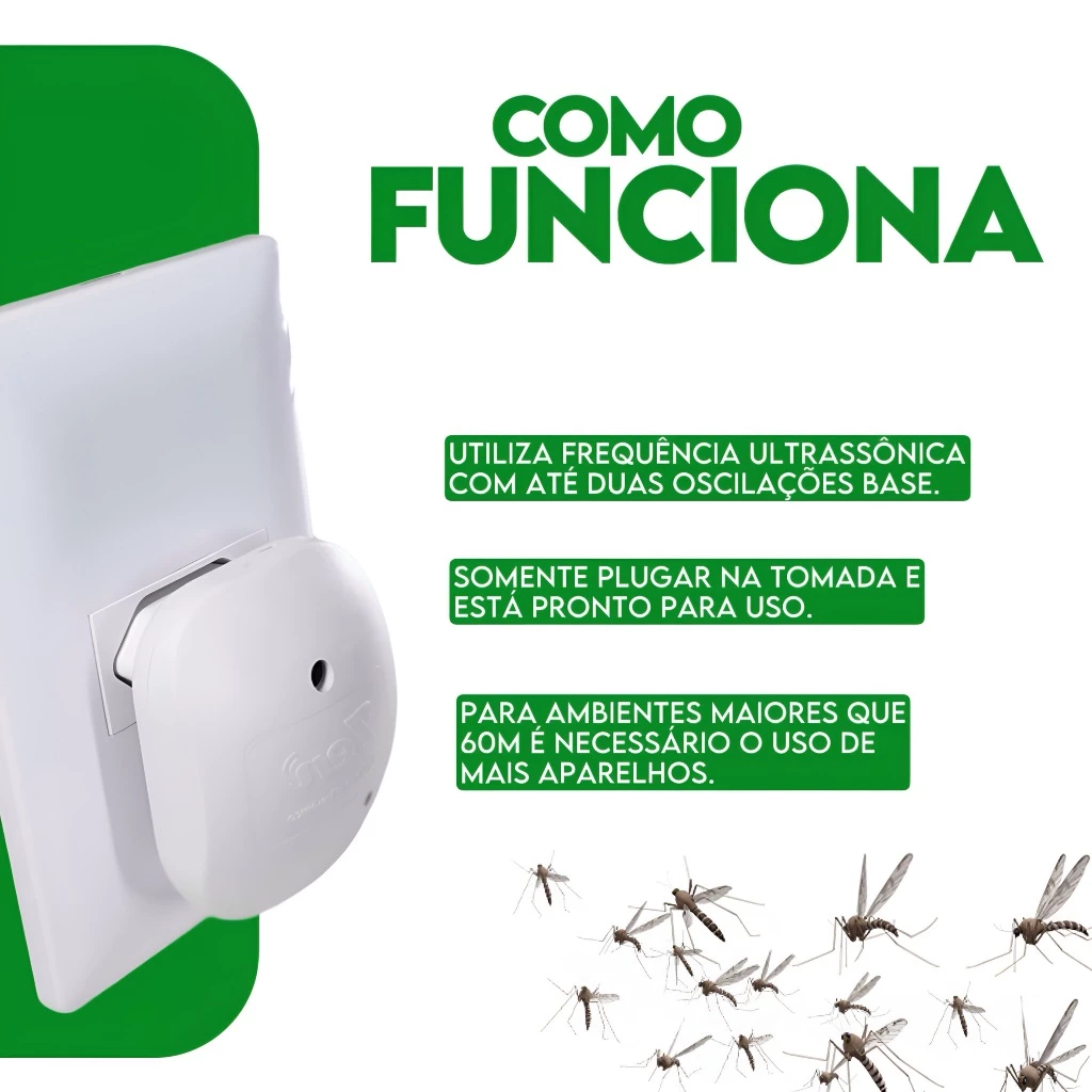 Repelente de Pernilongos, Mosquitos e Baratas - Eletrônico Ultrassônico Paixão Verde