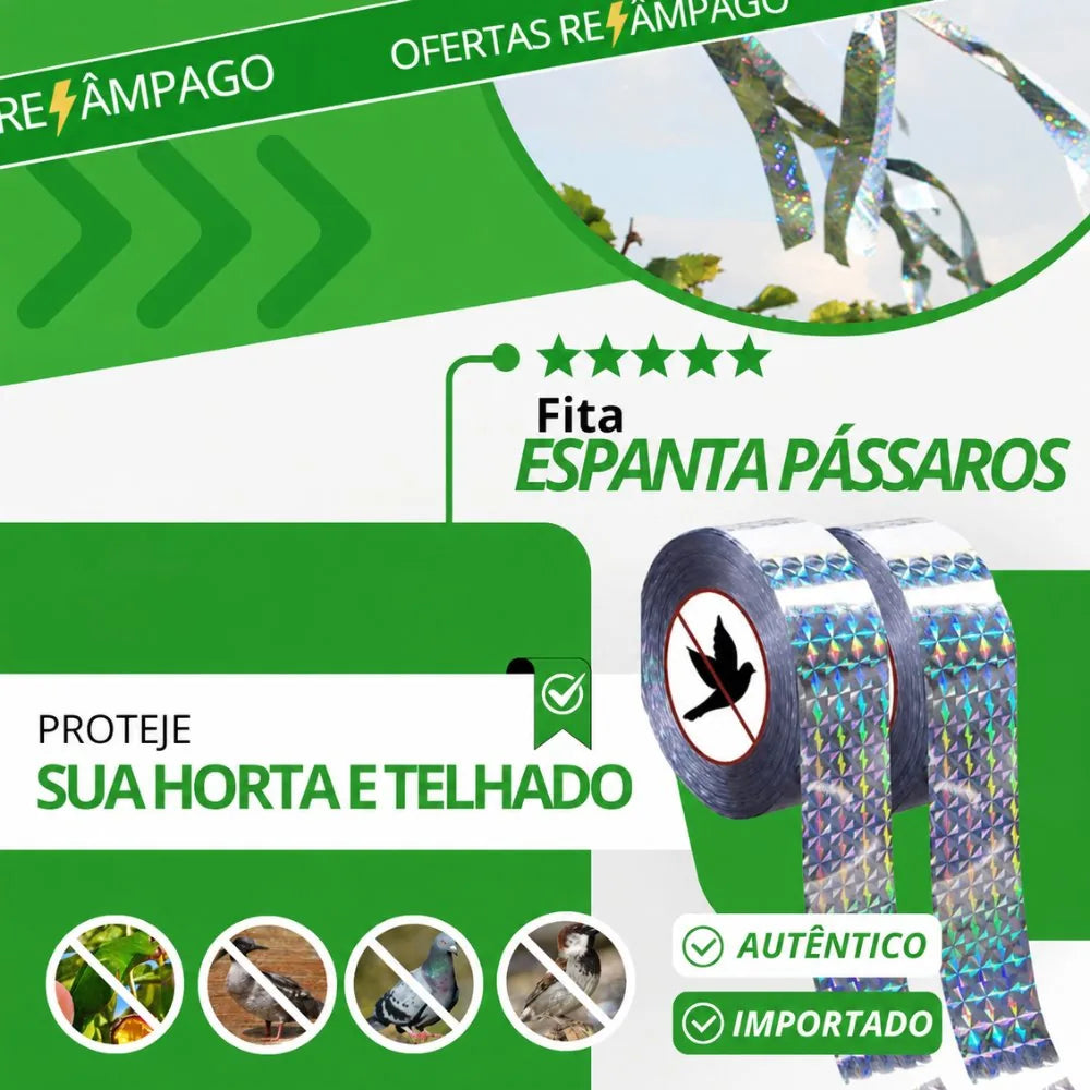 Fita Refletiva Espanta Pássaros Pombo - Paixão Verde®