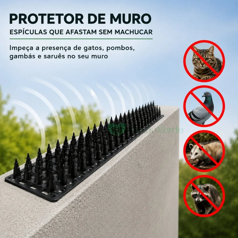 Protetor para Muro Espícula Espanta Gato, Pombo, Gamba e Saruê -  Paixão Verde®