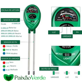 Medidor de Ph Solo 3 em 1 - Sensor de Umidade