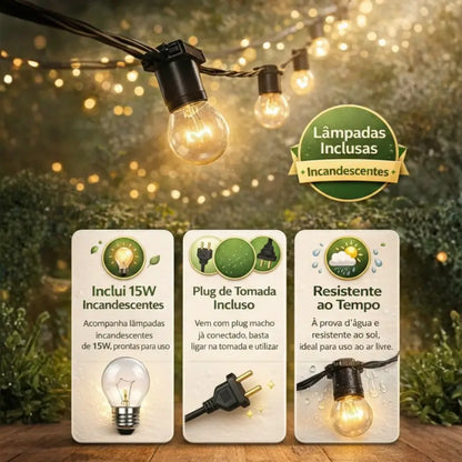 Varal de Lâmpadas Amarelas Para Area Externa - Paixão Verde