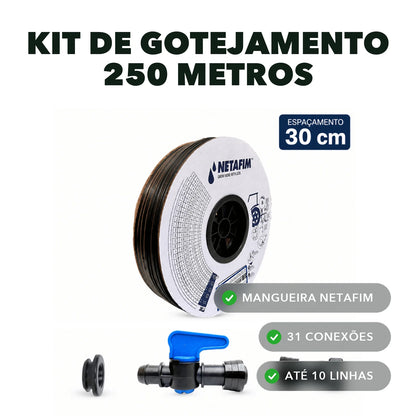 Kit de gotejamento Netafim de 250 metros com 31 conexoes
