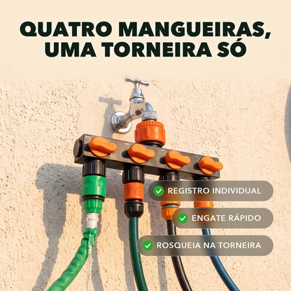 Distribuidor de Mangueira 4 Vias com Registro - FluxoQuatro™ Paixão Verde