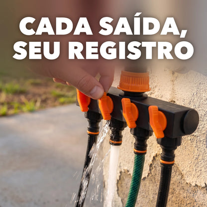 Distribuidor de Mangueira 4 Vias com Registro - FluxoQuatro™ Paixão Verde