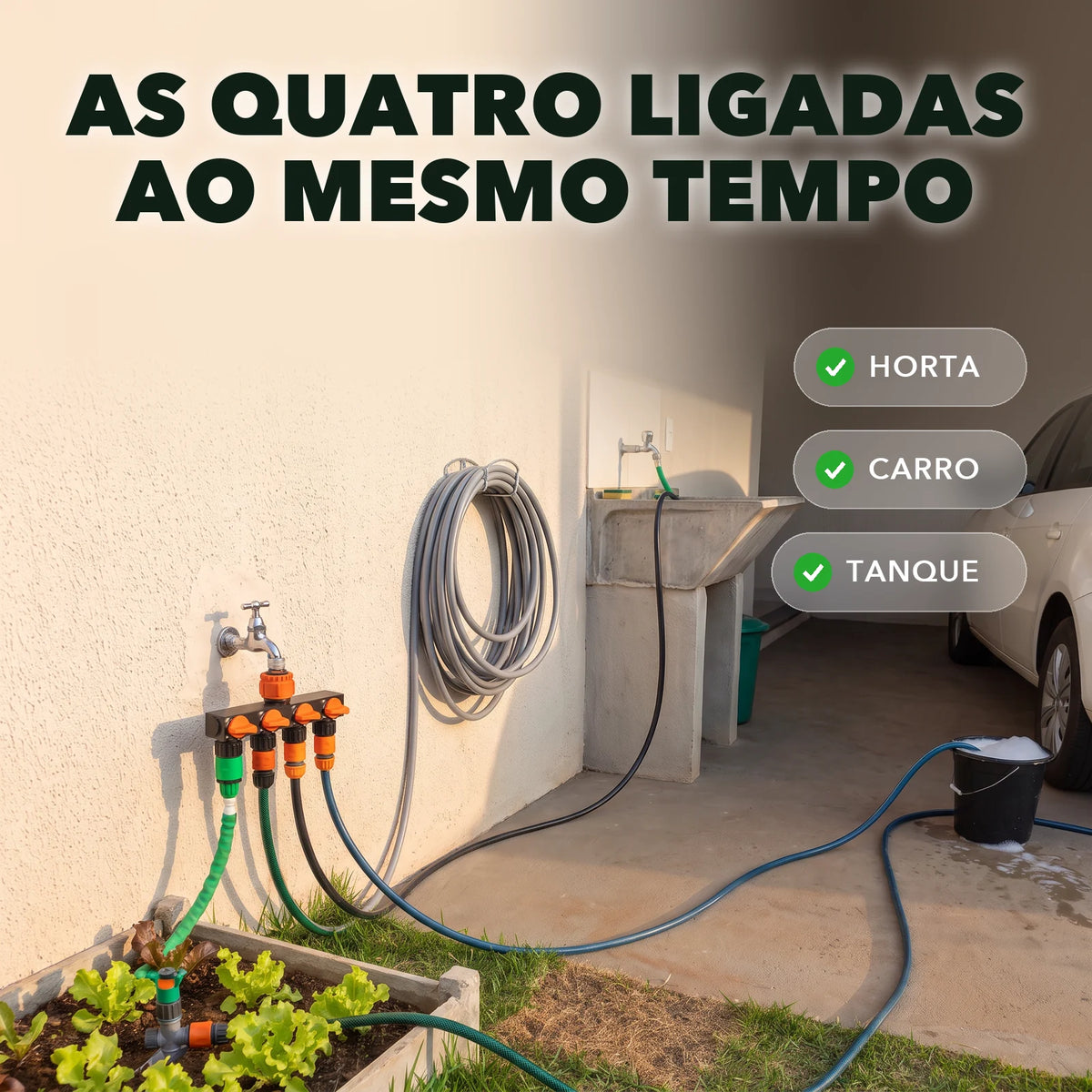 Distribuidor de Mangueira 4 Vias com Registro - FluxoQuatro™ Paixão Verde