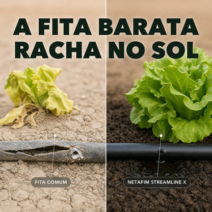 Fita gotejadora comum rachada ao lado da Netafim intacta