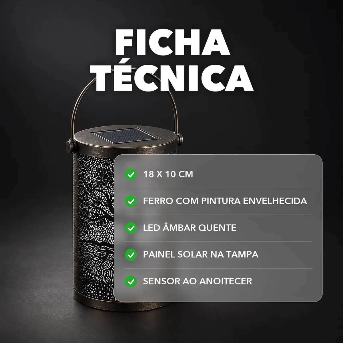 Lanterna Solar de Jardim - SombraViva™ Paixão Verde