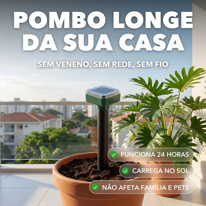 Espanta pombo solar no vaso da sacada, funciona 24 horas