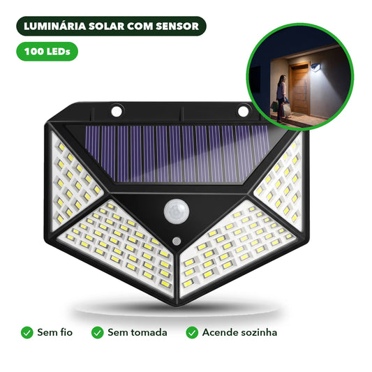 Luminária solar externa com sensor de presença SolarLux, 100 LEDs