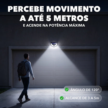 Sensor de presença da luminária solar detecta movimento a até 5 metros em 120 graus
