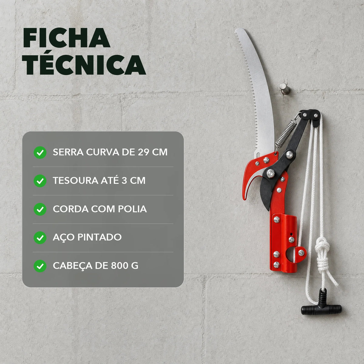 Serrote Podador de Galhos Altos 2 em 1 com Serra - PodaAlta™