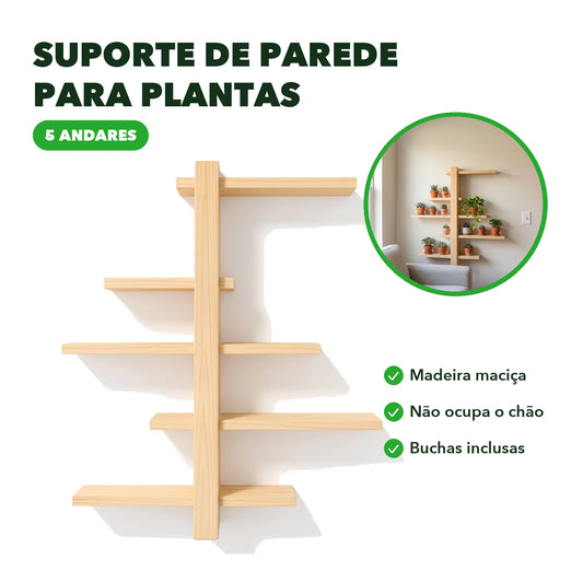 Suporte de parede para plantas em madeira maciça com 5 andares